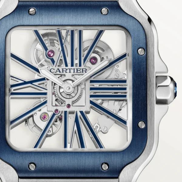 Cartier Santos Large Model Blue Skeleton Watch W2SA0009 - United Luxury