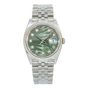 Rolex Datejust 36mm Green Palm Diamond Dial Steel Fluted Bezel - 126234 - United Luxury