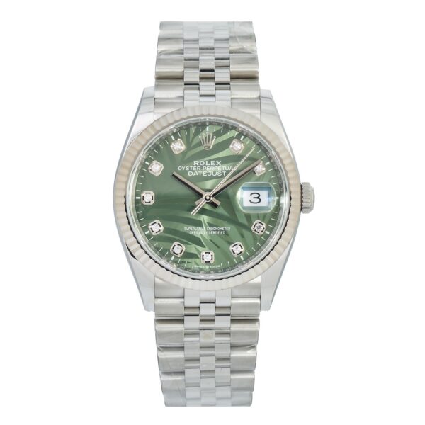 Rolex Datejust 36mm Green Palm Diamond Dial Steel Fluted Bezel - 126234 - United Luxury