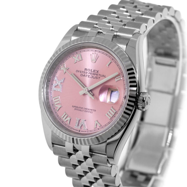 Rolex Datejust 36mm White Gold & Steel Pink Roman Dial Fluted Bezel 126234 - United Luxury