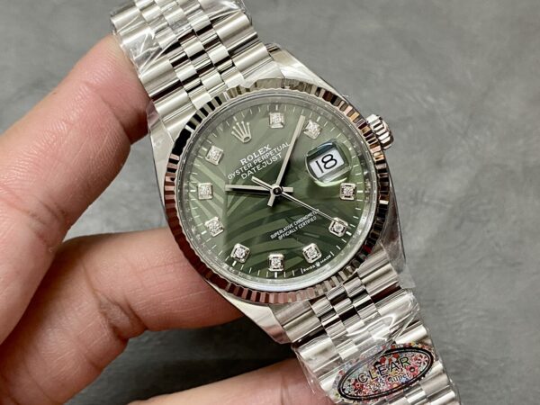 Rolex Datejust 36mm Green Palm Diamond Dial Steel Fluted Bezel - 126234 - United Luxury