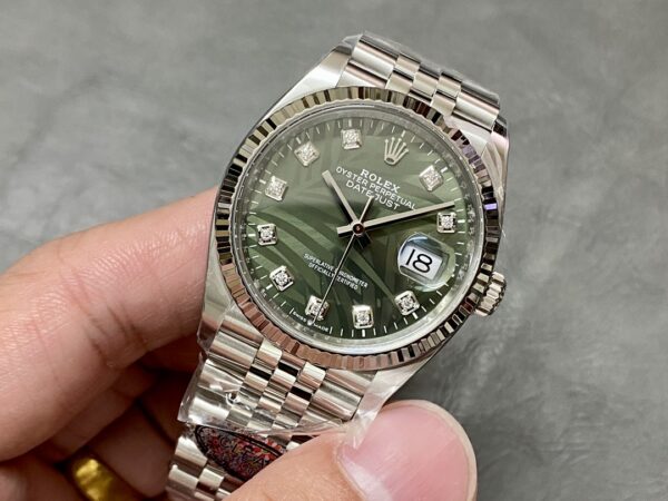 Rolex Datejust 36mm Green Palm Diamond Dial Steel Fluted Bezel - 126234 - United Luxury