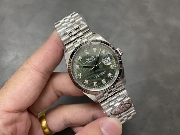 Rolex Datejust 36mm Green Palm Diamond Dial Steel Fluted Bezel - 126234 - United Luxury