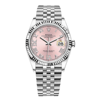 Rolex Datejust 36mm White Gold & Steel Pink Roman Dial Fluted Bezel 126234 - United Luxury