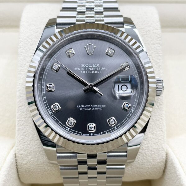 Rolex Datejust 41 White Gold/Steel Slate Diamond Dial Fluted Bezel Jubilee Bracelet 126334 - United Luxury