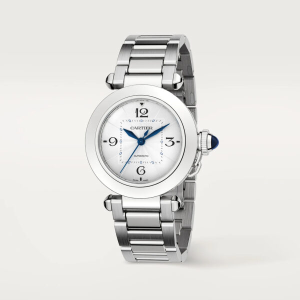 Pasha de Cartier watch 35 mm silvered flinqué dial - United Luxury