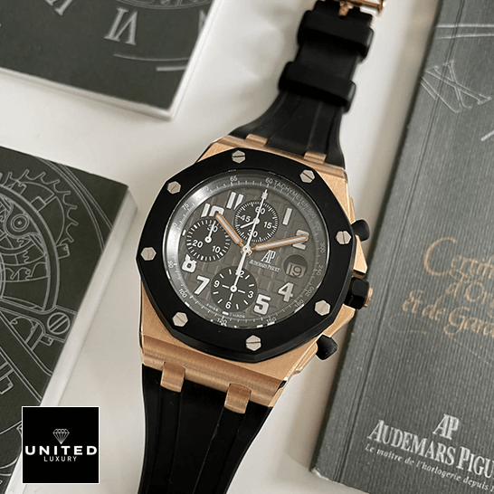 Audemars Piguet Black Dial 25940OK.OO_.D002CA.01 Gold Case Replica next to warranty card