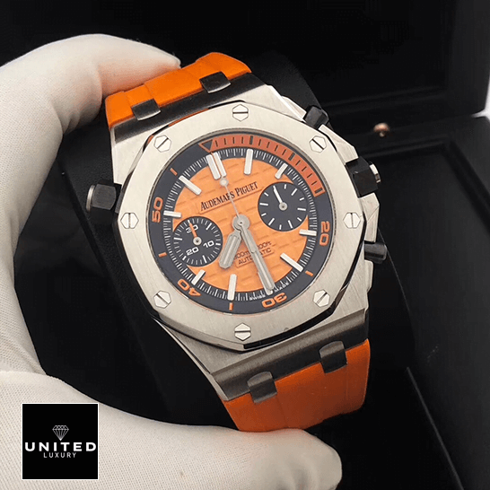 Audemars Piguet Orange Rubber Bracelet Replica in the black box