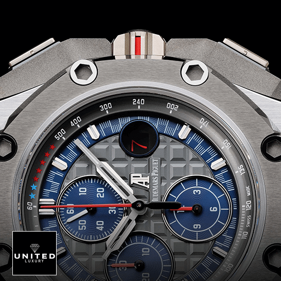 Audemars Piguetr Gray Blue Dial Carbon Case Replica red second hand