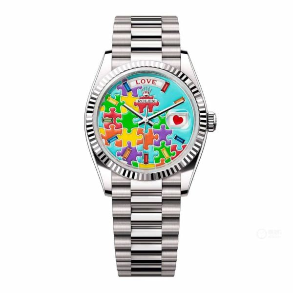 Day-Date Rolex Day-Date 36 President White Gold Jigsaw Emoji Puzzle Dial 128239 - United Luxury