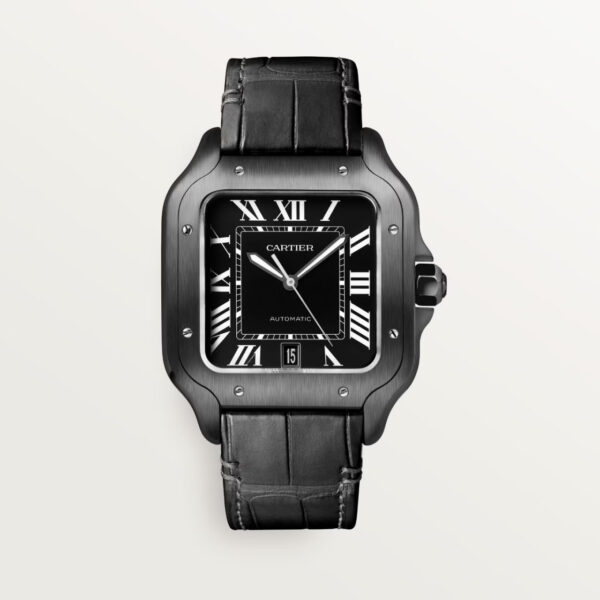Cartier Santos de Cartier Large Model Black with Crocodile leather strap - United Luxury