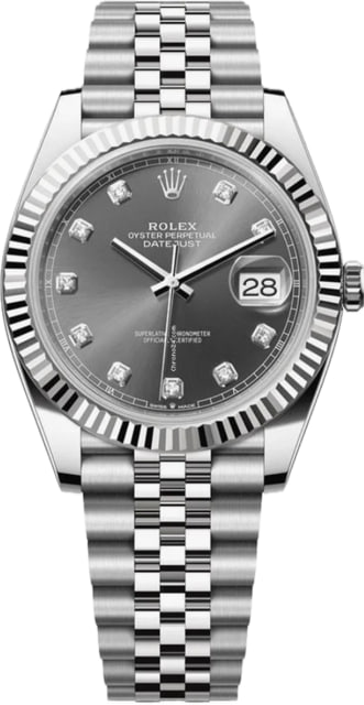 Rolex Datejust 41 White Gold/Steel Slate Diamond Dial Fluted Bezel Jubilee Bracelet 126334 - United Luxury