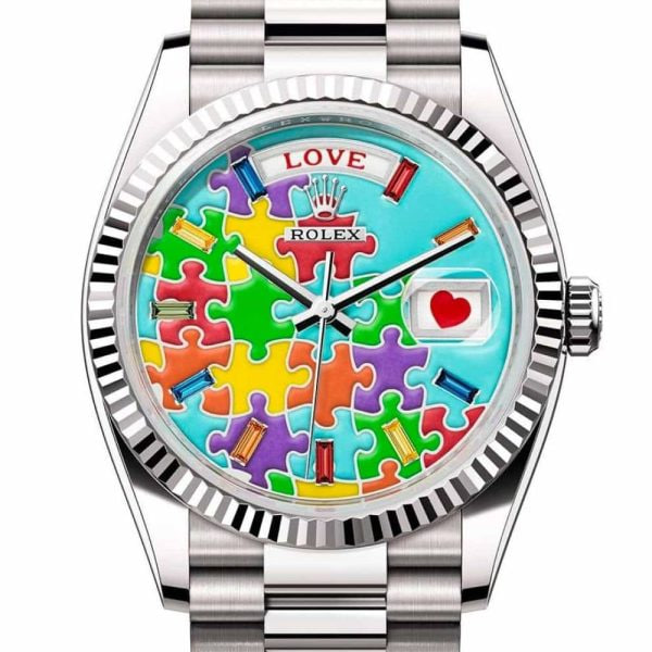 Day-Date Rolex Day-Date 36 President White Gold Jigsaw Emoji Puzzle Dial 128239 - United Luxury