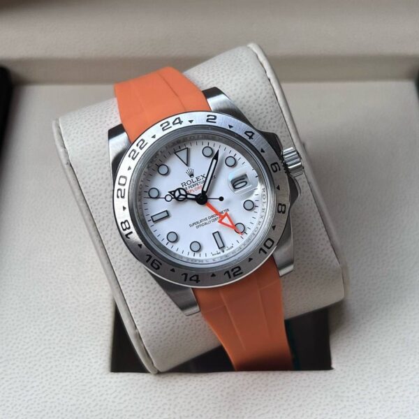 Replica Rolex Explorer II 42mm White Dial Orange rubber band or steel band - United Luxury