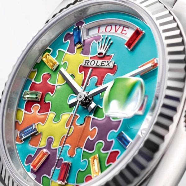 Day-Date Rolex Day-Date 36 President White Gold Jigsaw Emoji Puzzle Dial 128239 - United Luxury
