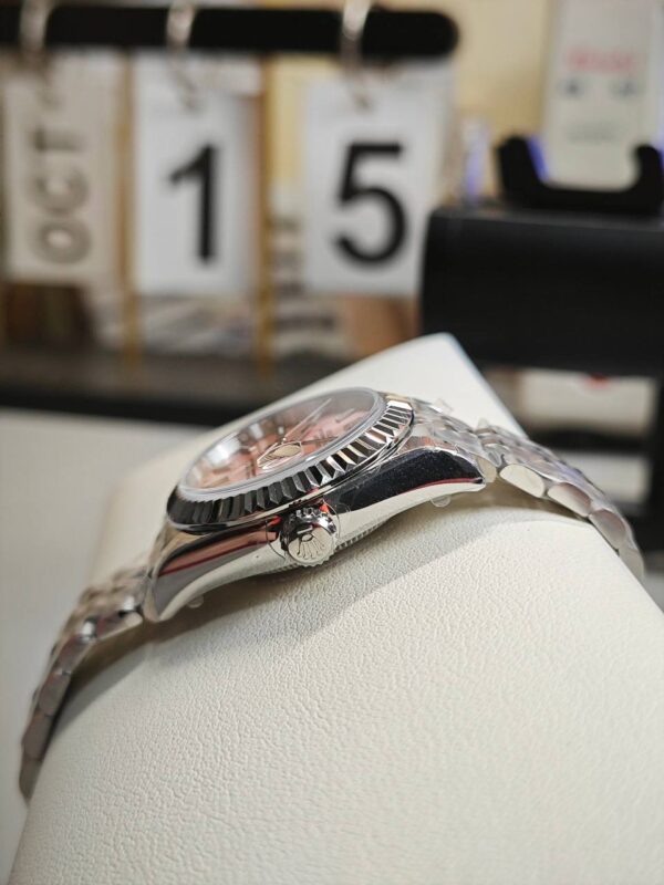 Ladies Datejust 28mm in Steel with Fluted Bezel on Jubilee Bracelet with Pink Stick Dial 279174 - United Luxury