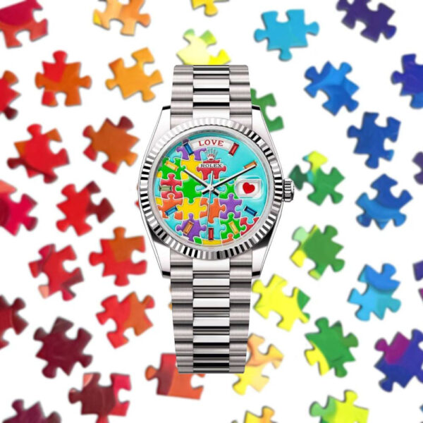 Day-Date Rolex Day-Date 36 President White Gold Jigsaw Emoji Puzzle Dial 128239 - United Luxury