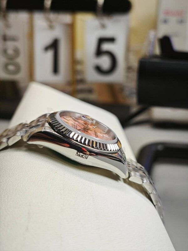 Ladies Datejust 28mm in Steel with Fluted Bezel on Jubilee Bracelet with Pink Stick Dial 279174 - United Luxury