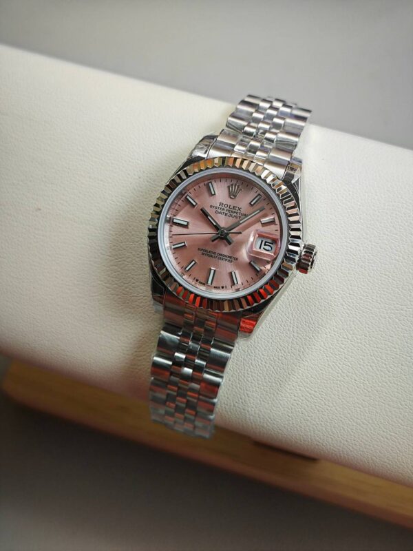 Ladies Datejust 28mm in Steel with Fluted Bezel on Jubilee Bracelet with Pink Stick Dial 279174 - United Luxury