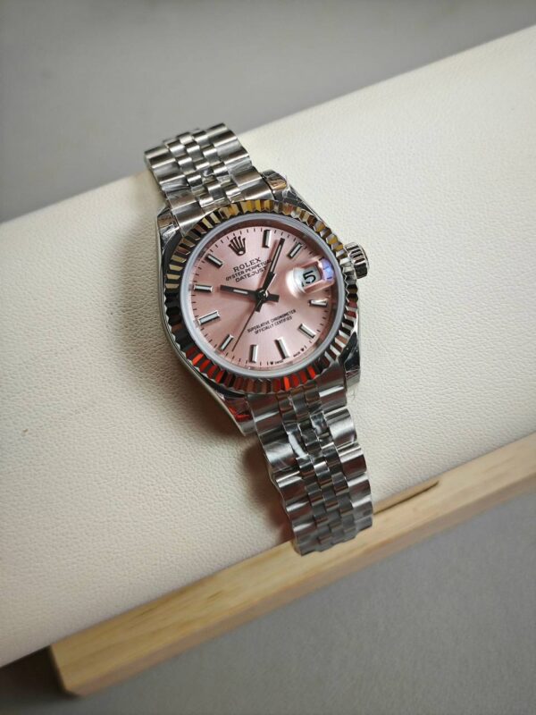 Ladies Datejust 28mm in Steel with Fluted Bezel on Jubilee Bracelet with Pink Stick Dial 279174 - United Luxury