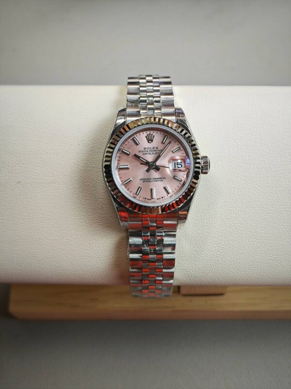 Ladies Datejust 28mm in Steel with Fluted Bezel on Jubilee Bracelet with Pink Stick Dial 279174 - United Luxury