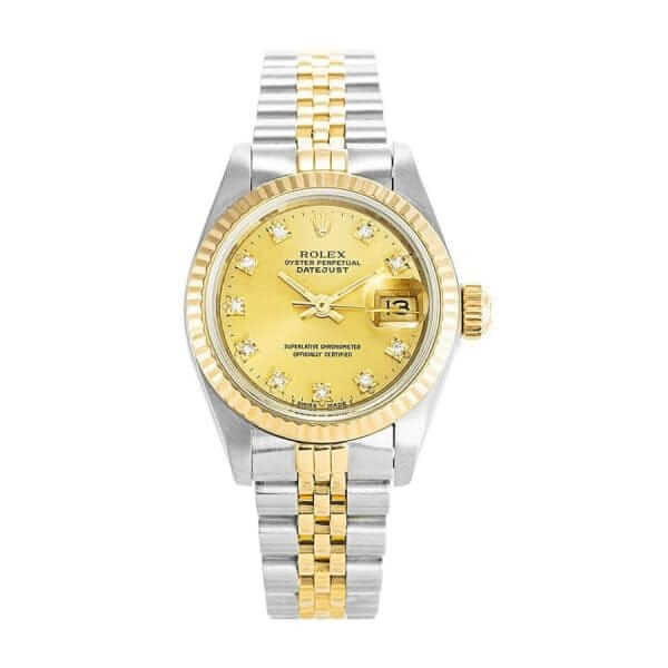 Rolex Datejust Yellow Gold Steel Diamond Dial Ladies 69173 Jubilee Replica - United Luxury