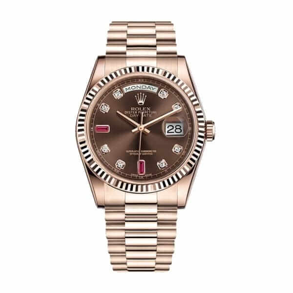 Rolex Day-Date 128235 AR Rose Gold Wrapped Chocolate Dial Replica - United Luxury