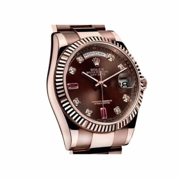 Rolex Day-Date 128235 AR Rose Gold Wrapped Chocolate Dial Replica - United Luxury