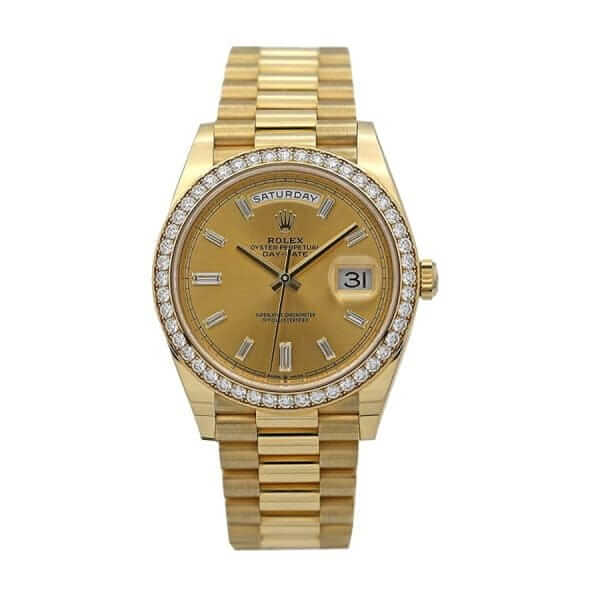 Rolex Day-Date 228348RBR KW Yellow Gold & Diamonds Champagne Dial Replica - United Luxury