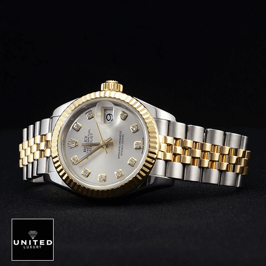 Rolex Datejust Steel Yellow Gold Diamond Replica black background