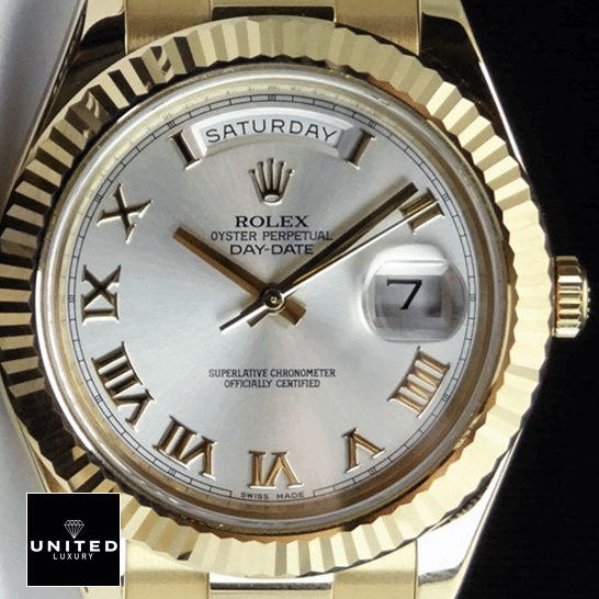 Rolex Day-Date II White Dial Roman 218238 Replica black background