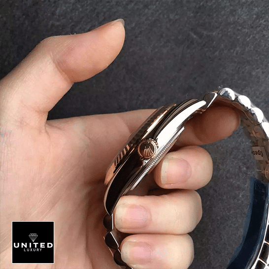 Rolex Gold 228238-0003 replica side view on hand and push button