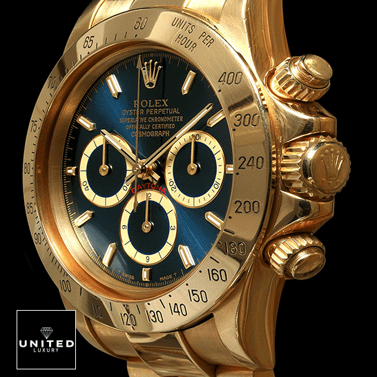Rolex Daytona Cosmograph 16528 Replica Yellow Gold Crown Pusher