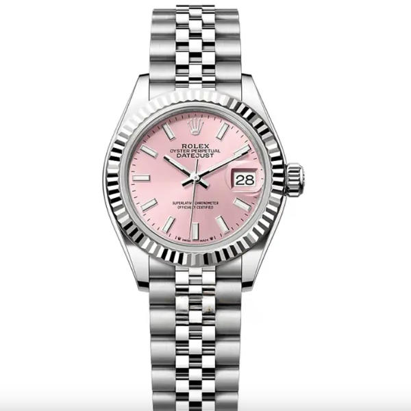 Ladies Datejust 28mm in Steel with Fluted Bezel on Jubilee Bracelet with Pink Stick Dial 279174 - United Luxury