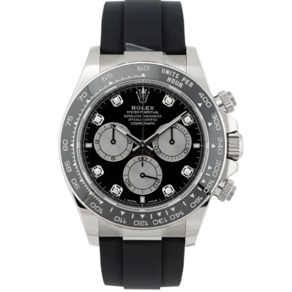 Daytona Cosmograph White Gold Black Diamond Dial Oysterflex 2023 - 126519LN - United Luxury
